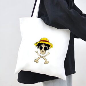 Tote bag coton One Piece avec tête de mort au chapeau de paille de Luffy