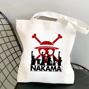 Tote bag One Piece motif crane Mugiwara et silhouettes des nakama en coton