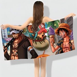 Serviette coton One Piece avec Law, Chopper et Luffy