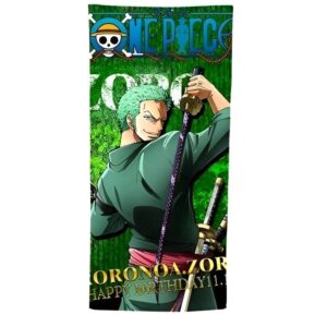 Serviette de bain One Piece Roronoa Zoro avec design épéiste et couleurs vives