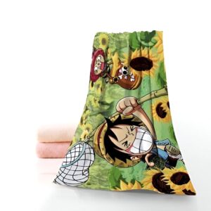 Illustration de Luffy et Chopper sur une serviette de plage thème One Piece