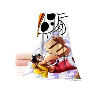 Serviette de plage One Piece représentant Luffy en coup de poing avec Jolly Roger, colorée et dynamique