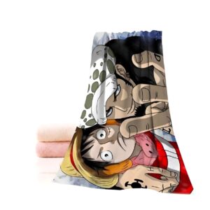 Serviette de plage One Piece aux motifs Luffy et Law, couleurs vives, dimensions 35x75 cm