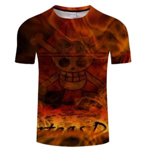 T-shirt avec impression de Ace, emblème des Poings Ardents One Piece