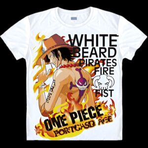 T-shirt illustrant Portgas D. Ace avec ses Poings Ardents et l'emblème du Mera Mera no Mi