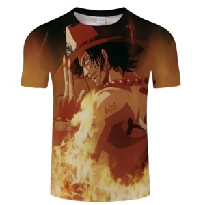 T-shirt One Piece Ace avec impression du personnage aux Poings Ardents
