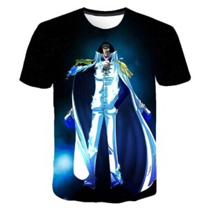 T-shirt orné du portrait d'Aokiji l'Amiral Marine avec impression digitale, coton-polyester confortable, plusieurs tailles disponibles
