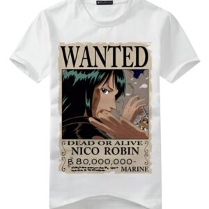 T-shirt WANTED Nico Robin coton bio, archéologue de l'équipage Mugiwara One Piece