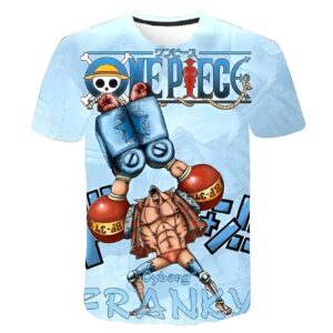 T-shirt avec impression 3D du Cyborg Franky en couleurs vives et dynamiques