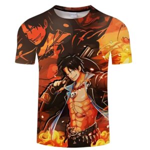 T-shirt Portgas D Ace flammes design impression digitale One Piece