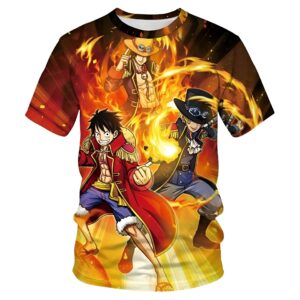 T-shirt avec illustration des trois frères Luffy Ace Sabo dans le thème One Piece