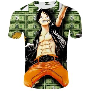 T-shirt Luffy One Piece design Les Berry avec motif monétaire