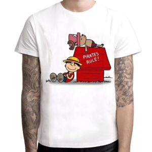 T-shirt Luffy et Chopper style manga One Piece, design scène complice