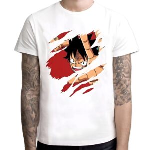 T-shirt Luffy combat manga One Piece, design action intense