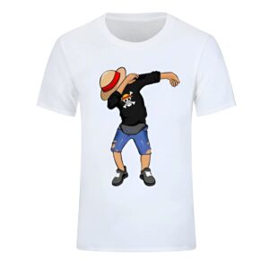 T-shirt Luffy Dab en coton végan avec motif flocé amusant