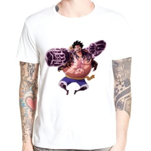 T-shirt Luffy Kong Gun Gear 4 One Piece, impression détaillée, coton-polyester