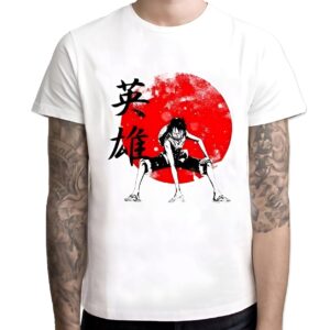T-shirt Luffy héros en action design One Piece Chapeau Paille