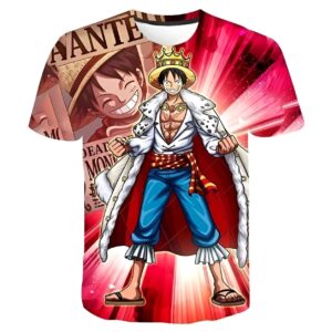 T-shirt avec impression Luffy montrant l'énergie et la détermination du Roi des Pirates