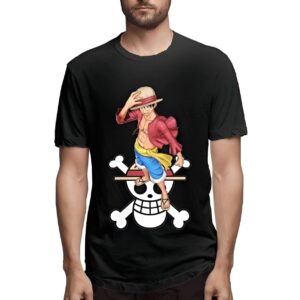 T-shirt One Piece Luffy avec logo Mugiwara et Jolly Roger en impression digitale 3D sur coton polyester