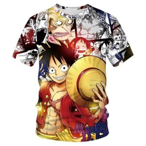 T-shirt noir Luffy design manga Mugiwara One Piece