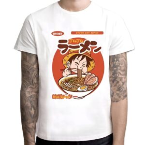 T-shirt One Piece Luffy ramen mangeur joyeux polyester