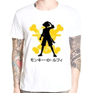 T-shirt silhouette Luffy Jolly Roger pirates chapeau paille