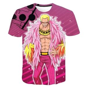 T-shirt avec impression 3D de Doflamingo, le Grand Corsaire du manga One Piece