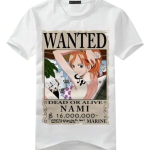 T-shirt WANTED Nami coton biologique, navigatrice de l'équipage Mugiwara One Piece