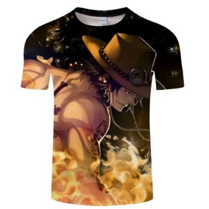 T-shirt One Piece avec portrait détaillé de Portgas D. Ace, impression 3D digitale, style Canvas, motif Whitebeard