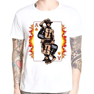 T-shirt One Piece présentant Ace l'As en design graphique dynamique, flammes vibrantes, impression canvas, portrait détaillé