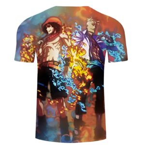 T-shirt One Piece mettant en scène Ace et Marco du Whitebeard, flammes vibrantes, design détaillé polyester Lycra