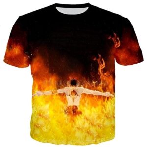 T-shirt avec impression 3D Portgas D Ace affichant le pirate ardent et son intensité légendaire