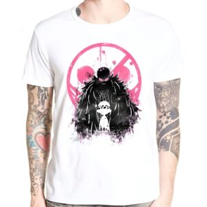 T-shirt avec impression de Doflamingo et Law, deux personnages majeurs du manga One Piece