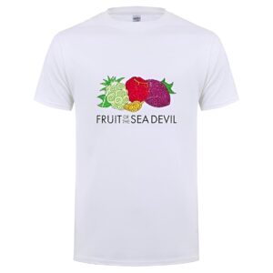 T-shirt gris clair avec motif Fruits du Démon coloré, design One Piece centré