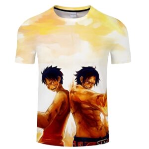 T-shirt One Piece avec illustration de Luffy et Ace, design fraternité et courage