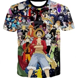 T-shirt One Piece Luffy et compagnons avec impression anime en couleurs vibrantes