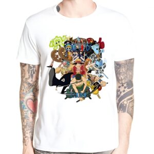 T-shirt collection One Piece présentant Luffy et son équipage des Pirates au Chapeau de Paille avec impression digitale
