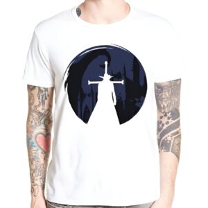 T-shirt Dracule Mihawk One Piece avec design épéiste noir et blanc sur polyester