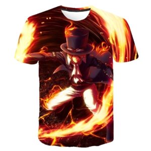 T-shirt One Piece Sabo avec design de flammes travaillés impression digitale 3D Canvas
