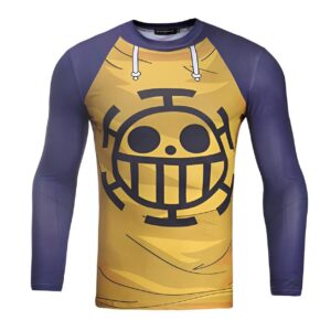 T-shirt compression Trafalgar Law à gestion d'humidité, coupe athlétique, design distinctif pirate pour le sport