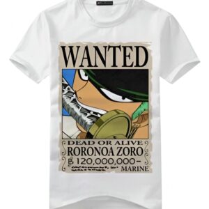 T-shirt Roronoa Zoro avec avis de recherche Wanted, coton biologique, sabreur One Piece