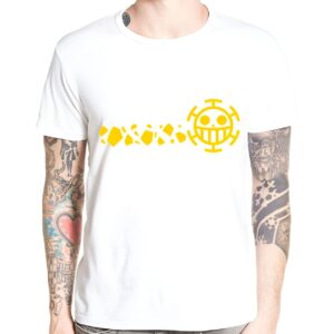 T-shirt blanc avec logo Jolly Roger des Heart Pirates de Trafalgar Law