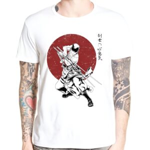 T-shirt Roronoa Zoro avec motif double sabre inspiré du manga One Piece