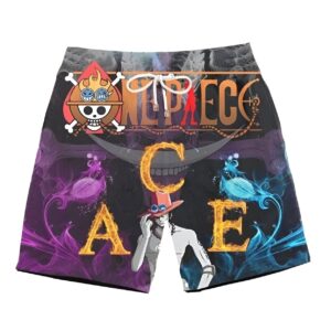 Short de plage homme Ace Mera Mera no Mi fibre modale, design motif feu pirate