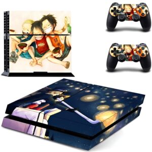 Sticker PS4 One Piece avec Luffy, Sabo et Ace pour personnaliser console et manettes Dualshock