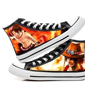 Sneakers montantes One Piece Ace aux couleurs vibrantes et design inspirés de Portgas D. Ace