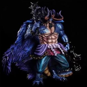 Statue Kaido Empereur Dragon Yonko, forme de dragon bleue avec cornes massives et chaîne