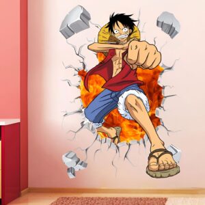 Sticker mural Luffy combat action vinyle robuste One Piece