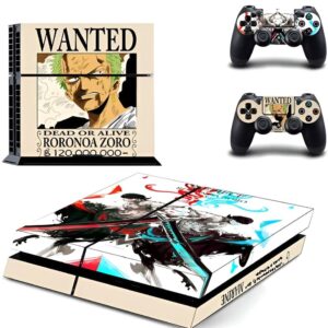 Sticker PS4 Roronoa Zoro avis de recherche Wanted design noir et rouge