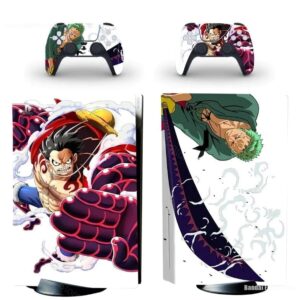 Stickers PS5 duo Luffy Gear 4 et Zoro pour console et manettes avec design dynamique